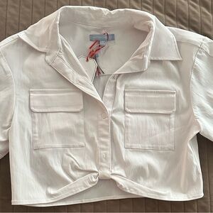 ANTONIO MELANI White Cropped Button-Front Tank with Patch Pockets